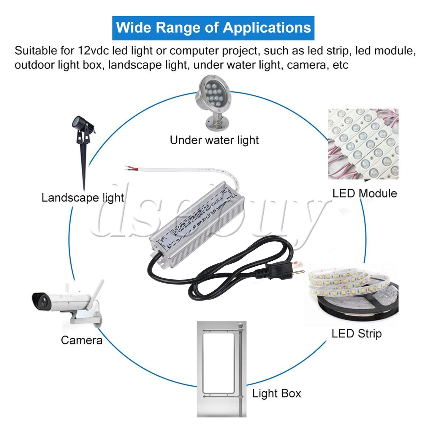 ya 14 AC100-264V to DC12V 60W Transformer Adapter for LED Light Low Voltage Output