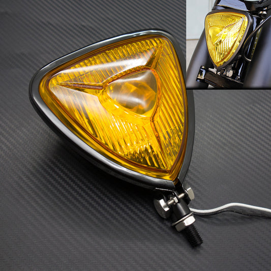 ya 4 6.22 New Motorcycle Black Triangle Headlight Lamp Flat Back for Harley Chopper Bobber