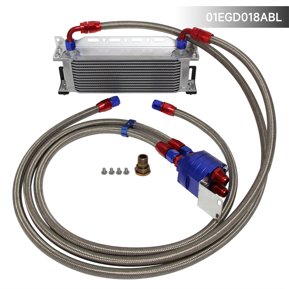 ya 5 8.7 13 Row AN8 Engine Oil Cooler +Relocation Filter Adapter Hose Kit w/Bracket SL