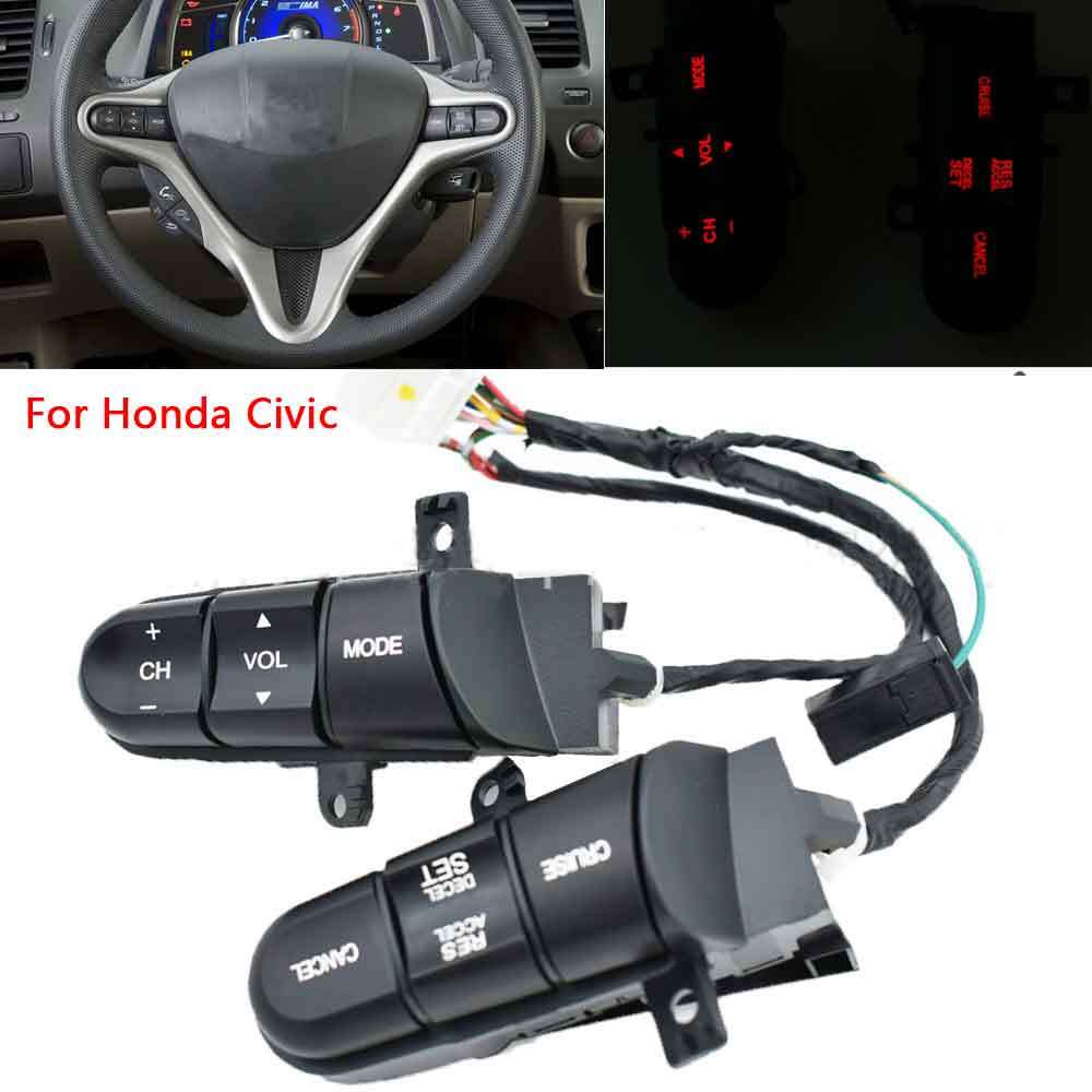 ya 1 8.5.3 Steering Wheel Audio Control Cruise Switch Button for Honda for Civic 2006-2008 Red