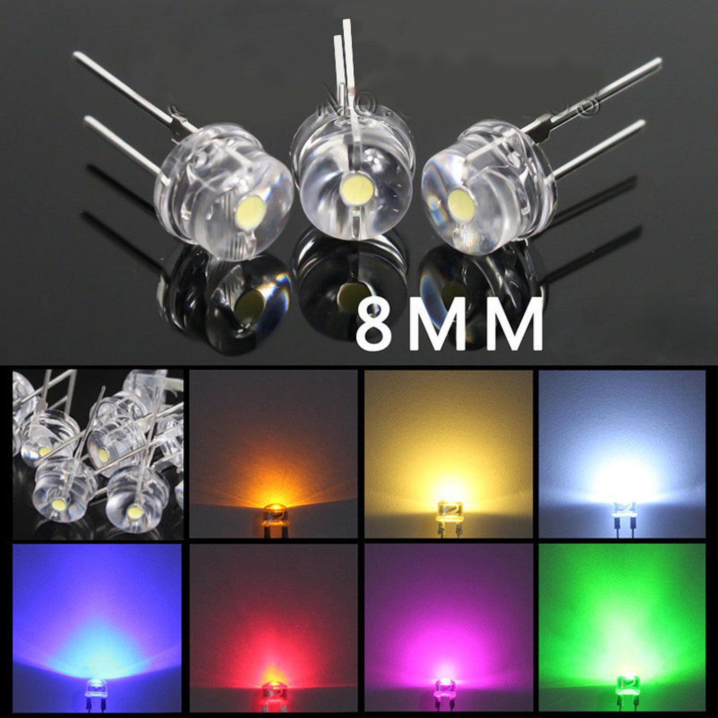 20PCS LED 8mm F8 Straw Hat Lamp Bead Light 0.5W Big chips Light emitting Diode