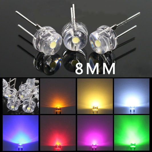 20PCS LED 8mm F8 Straw Hat Lamp Bead Light 0.5W Big chips Light emitting Diode