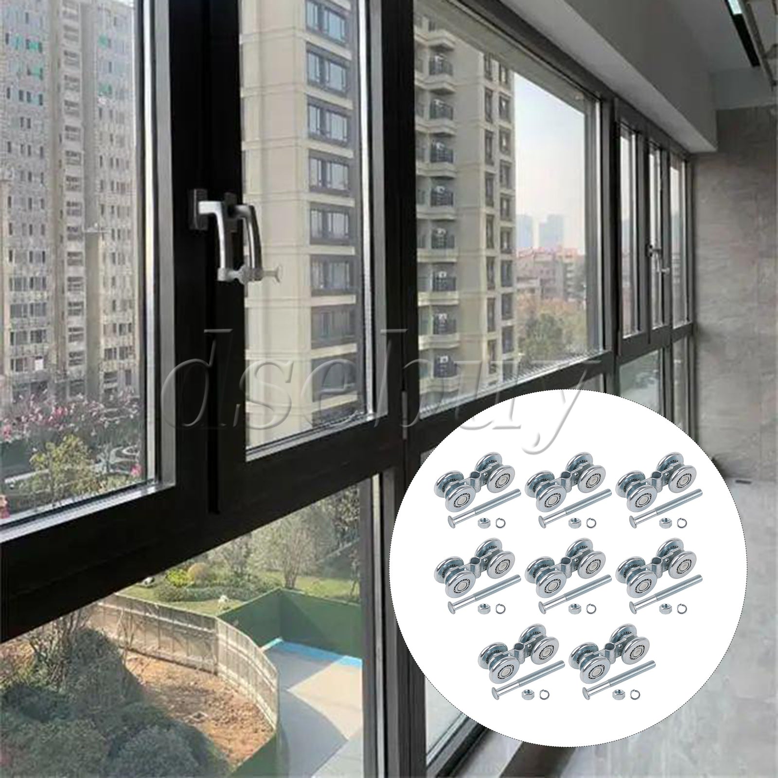 ya 14 8 Pieces Silver Steel Rail Hanging Trolley Sliding Track Roller H3-3 for Home