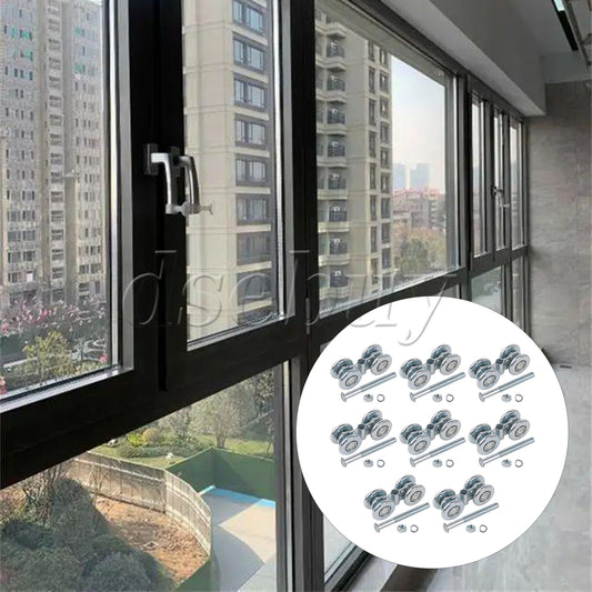 ya 14 8 Pieces Silver Steel Rail Hanging Trolley Sliding Track Roller H3-3 for Home