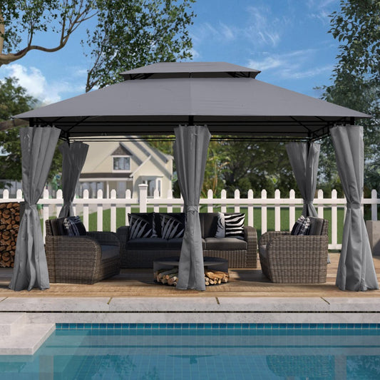 ya 28 Outdoor 13x10 Patio Gazebo Canopy Tent (Grey) - Double Roof, Detachable Curtains