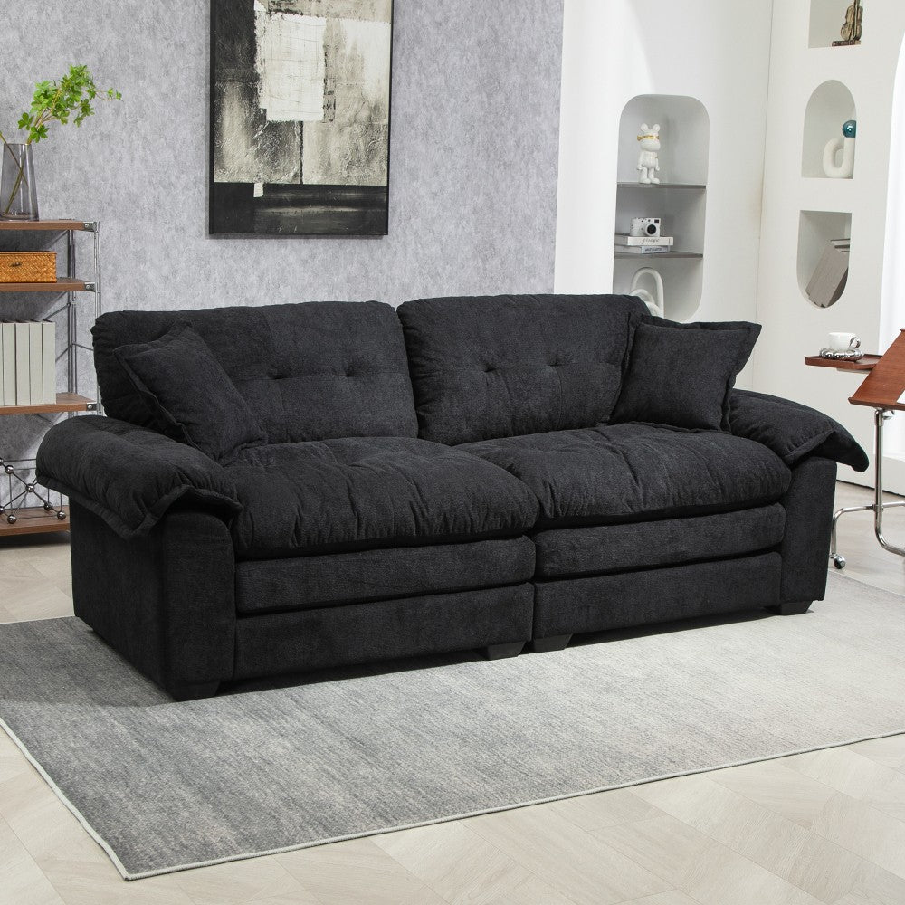 ya 28 84 Black Chenille Sofa - Deep Seat, Memory Foam,2 Throw Pillows for Living Room