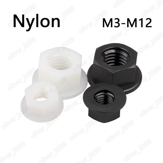Black White Nylon Plastic Hexagon Nuts With Flange M3 M4 M5 M6 M8 M10 M12