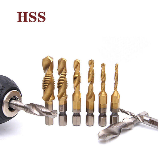 1/4  Hex Shank HSS Screw Sprial Tap Drill Bits M3 M4 M5 M6 M8 M10 Metric Thread