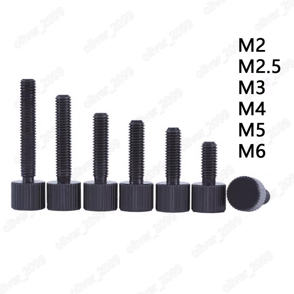 Black Steel Thumb Screws Knurled Flat Cylinder Head M2 M2.5 M3 M4 M5 M6