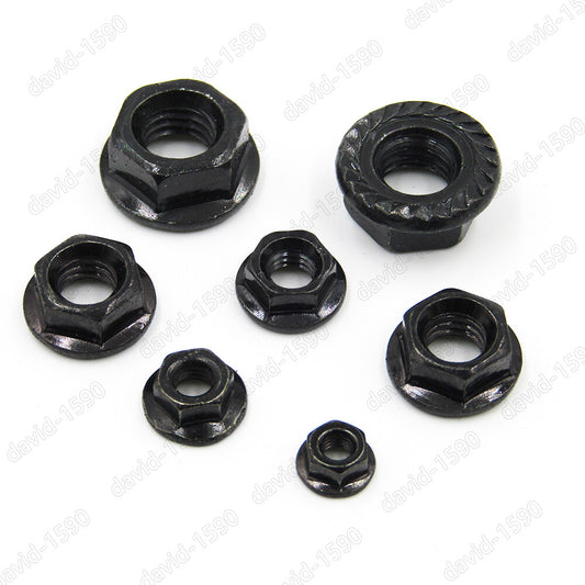 Black Steel Metric Hex Flange Nut Serrated Lock Nut M3 M4 M5 M6 M8 M10 M12