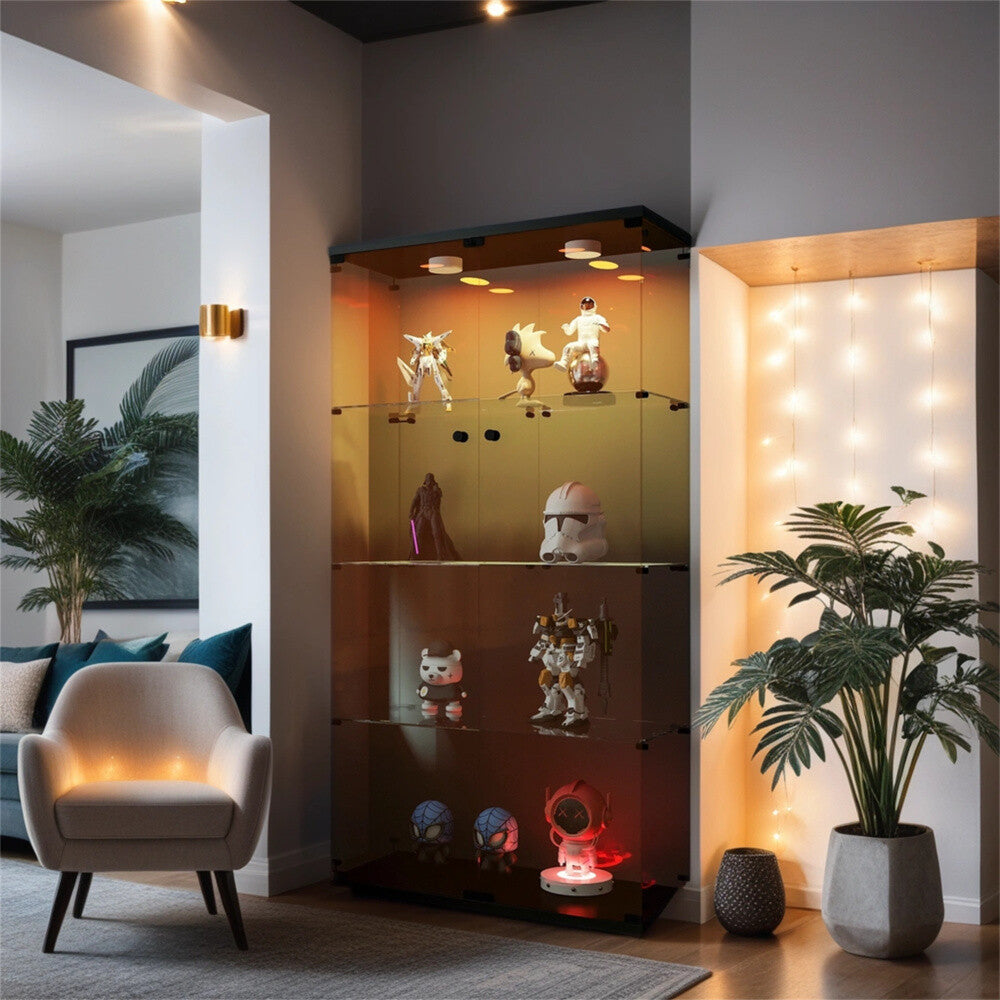 ya 28 Glass Display Cabinet Lighted Two Door Glass Cabinet with 4 Shelves, Brown
