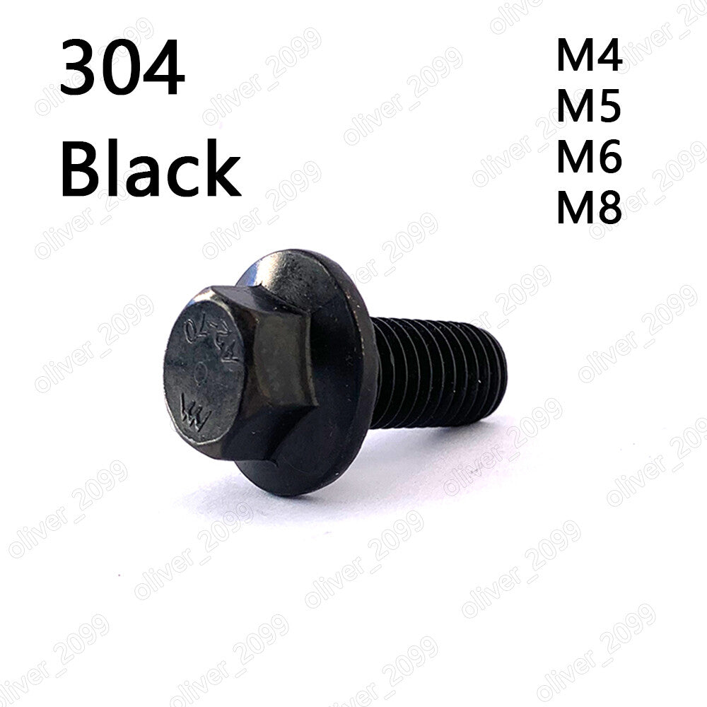 Black 304 Stainless Steel Hexagon Flange Bolts Heavy Series M4 M5 M6 M8