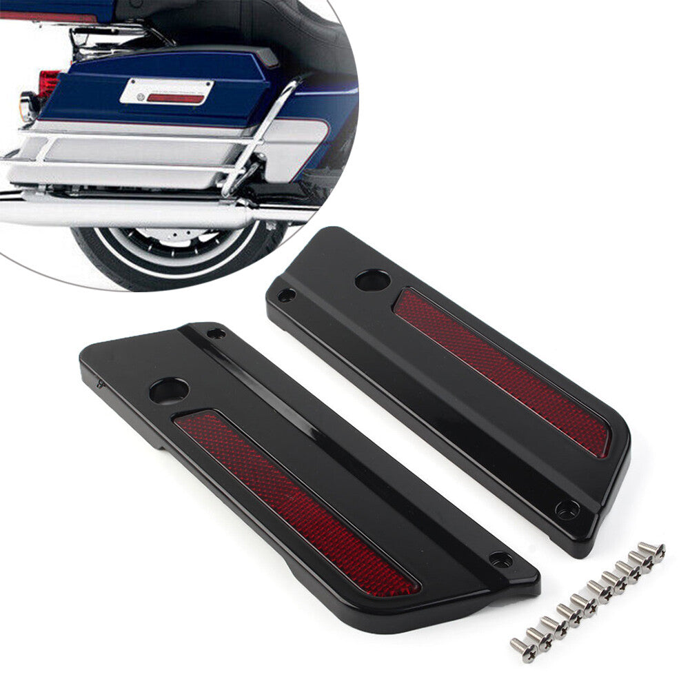 ya 12 5.21 Black Saddlebag Guard Latch Cover w/Red Reflectors for Harley Touring 1993-2013