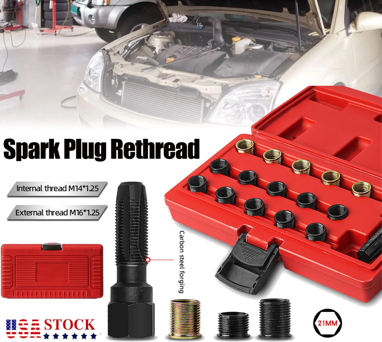 ya 5 8.7 16pc Spark Plug Thread Repair Rethreading Tool Kit M16 Threaded Coil Insert