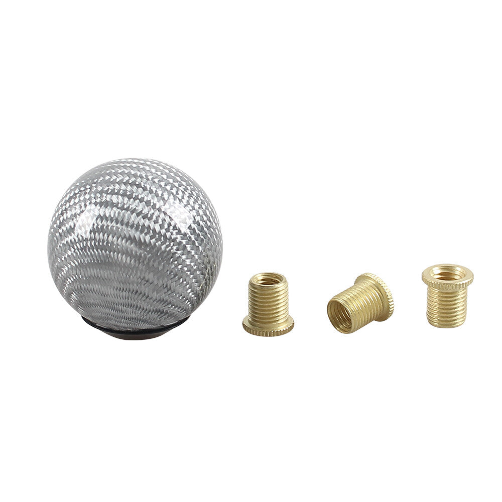 ya 11 6.5 Carbon Fiber Shift Knob Gear Shifter Knob W/3 Adapters Round Ball Shifter Silver