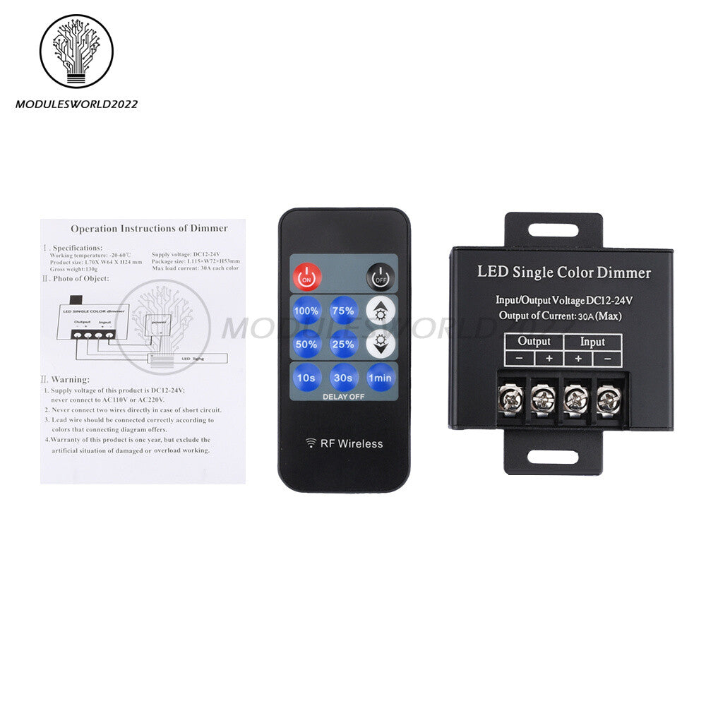 ya 14 DC12V 24V 11Key LED Single Color Dimmer RF 30A Light Strip Remote Controller