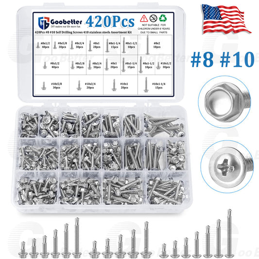 #8 #10 Self Tapping/Drilling Sheet Metal Screws Stainless Steel Assortment Kit