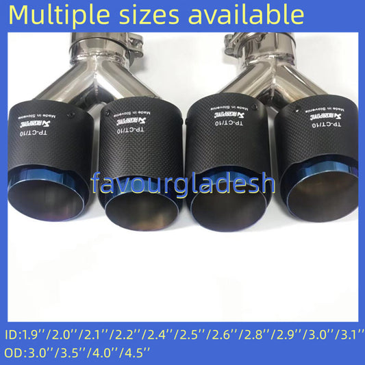 ya 4 6.17.2 2PCS Akrapovic Matte Carbon Fiber Tip Blue Dual Pipe OD:76 89 101 114mm