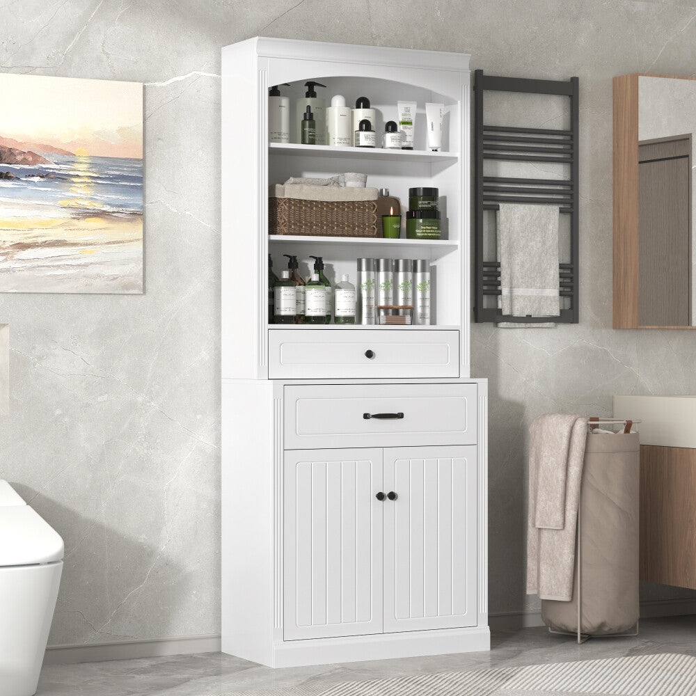 ya 28 Bathroom Storage Cabinet White,2-Door, Drawers, Adjustable Shelf ÿ Durable MDF