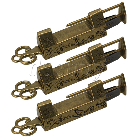ya 14 3 Pcs Chinese Lock Vintage Padlock and Key Carved Flower Bird for Jewelry Box
