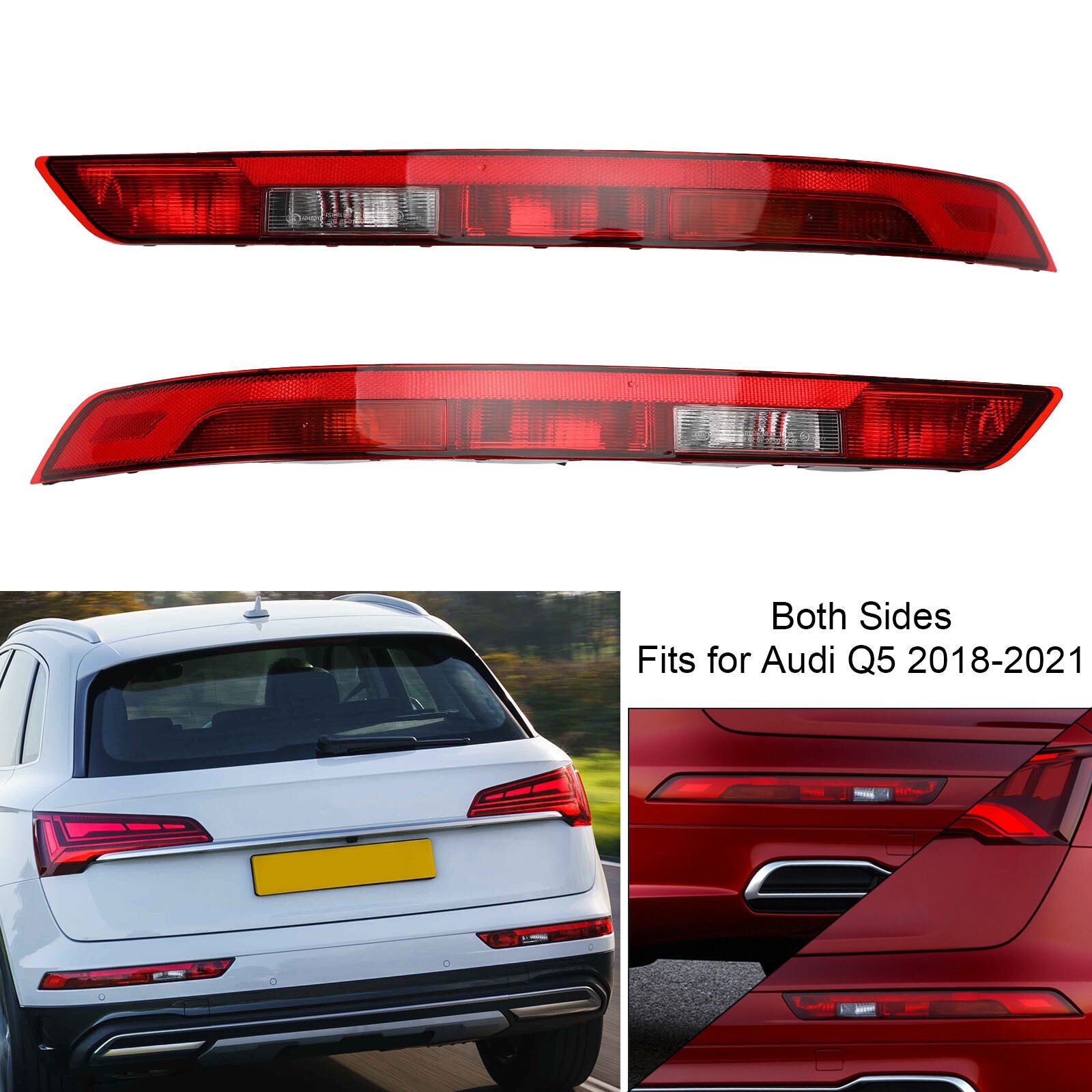 ya 1 8.5.2 Pair Rear Bumper Lower Tail Light Brake Stop Lamp for Audi Q5 18-2021 US Ver.