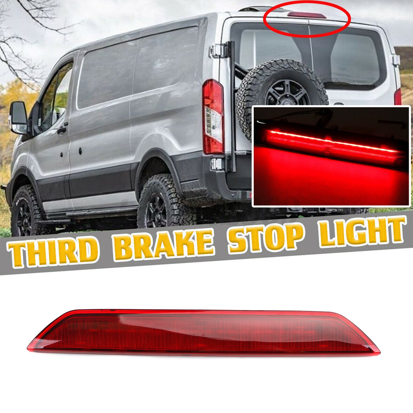 ya 1 8.5.2 Red Rear Center High Mount Stop Third Brake Light For Transit 2015-2020