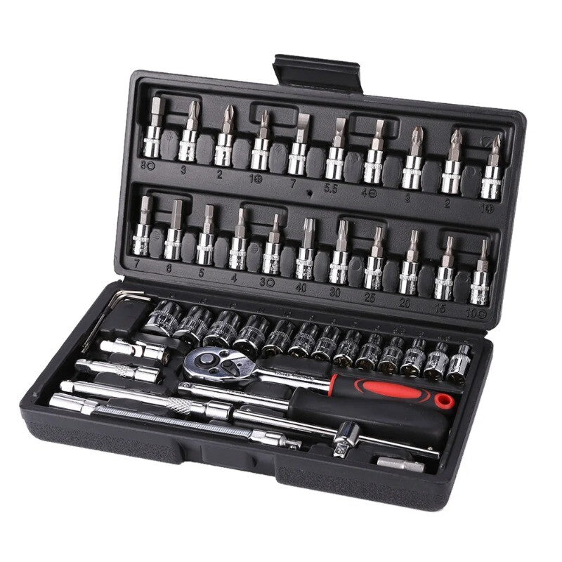 ya 26 46pcs Hand Tool Set Car Repair Tool Kit 1/4-inch Socket Spanner Screwdriver Set