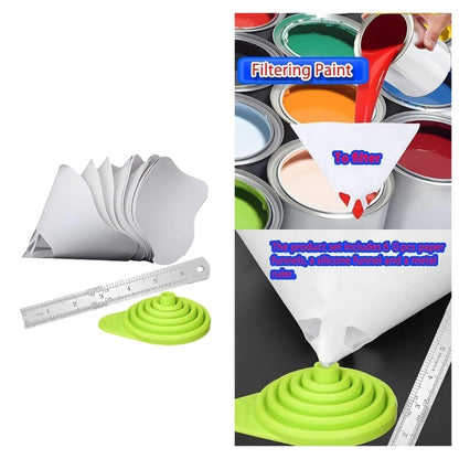 ya 14 Paper Paint Filters Silicone Funnel Metal Ruler with Clear Scale for DIY Project