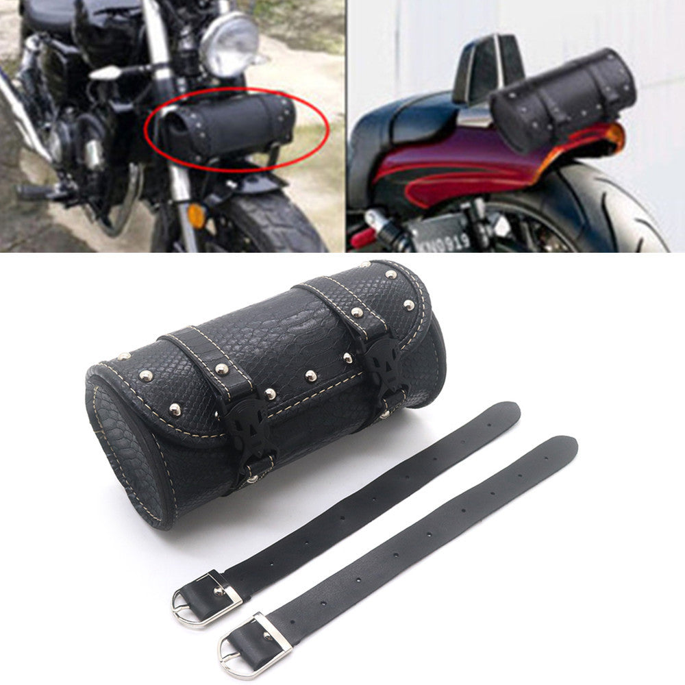 ya 12 5.21 New Black for Mini Retro Crocodile PU leather Tool Bag Handlebar Sissy Bar Roll Bag