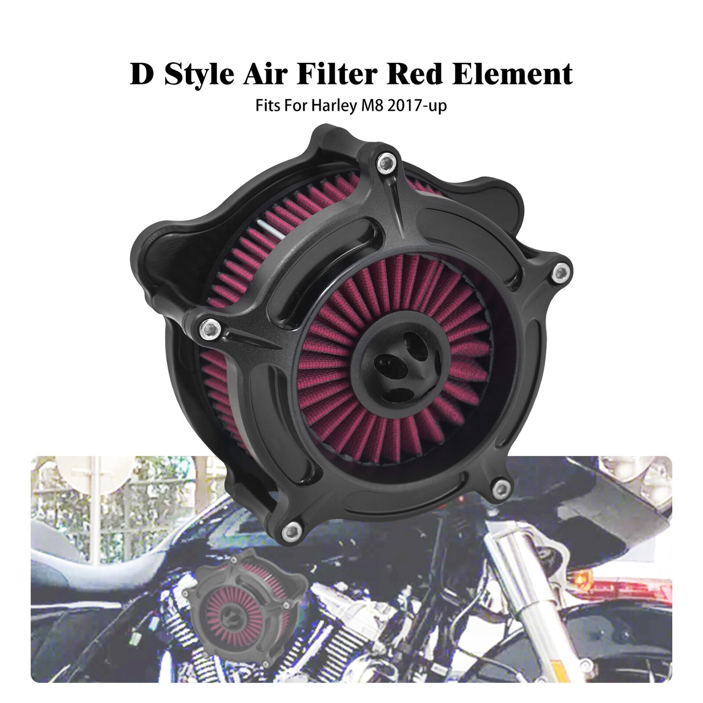ya 5 8.7 Matte Black Air Filter Cleaner Red Intake for Harley Street Road Glide 2017-2025
