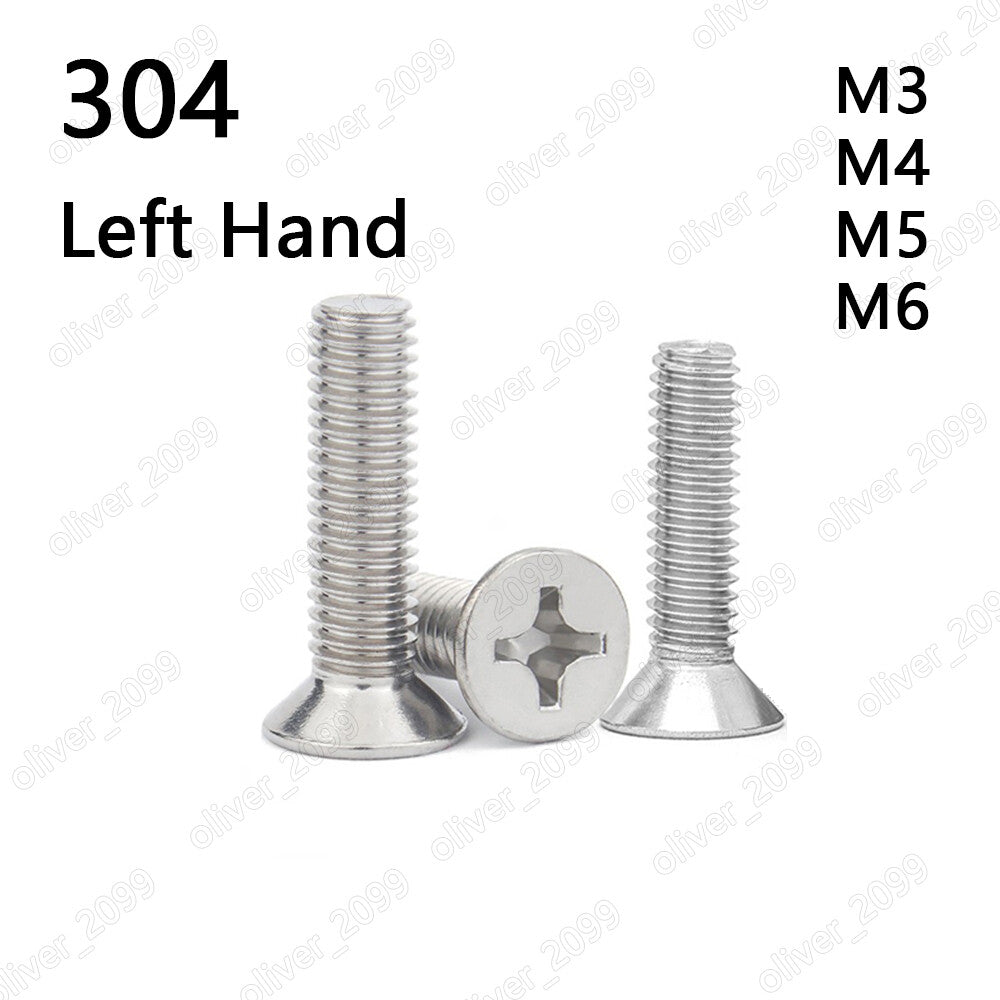 304 Stainless Steel Phillips Countersunk Head Screw Left Hand Thread M3 M4 M5 M6