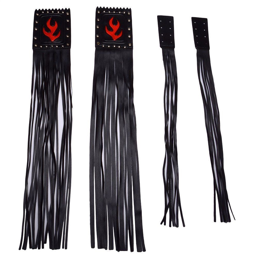 ya 5 8.7 Motorcycle Black Faux Leather Grip Lever Cover Handlebar Fringe Streamers Tassel