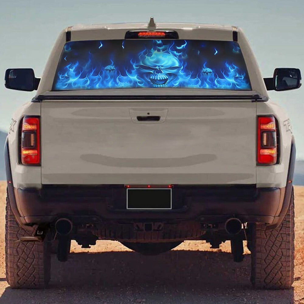ya 1 7.8 Car Blue Skull Fire Flame Rear Window Decal Car Sticker Decals for SUV TRUCKS
