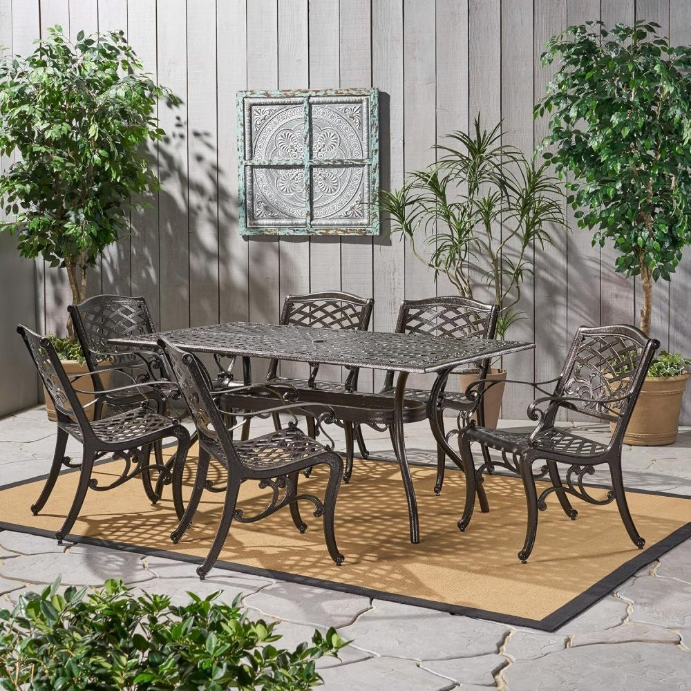 ya 28 Ravenna 6 - Person Bronze Metal Patio Dining Set with Rectangular Table
