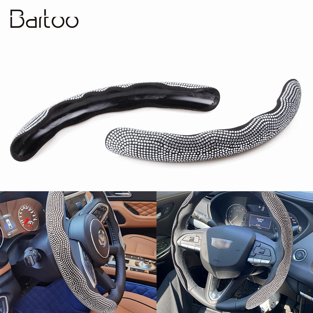 ya 1 7.3 Silver Car Steering Wheel Cover 38cm Shiny Rhinestone Bling Diamond Universal