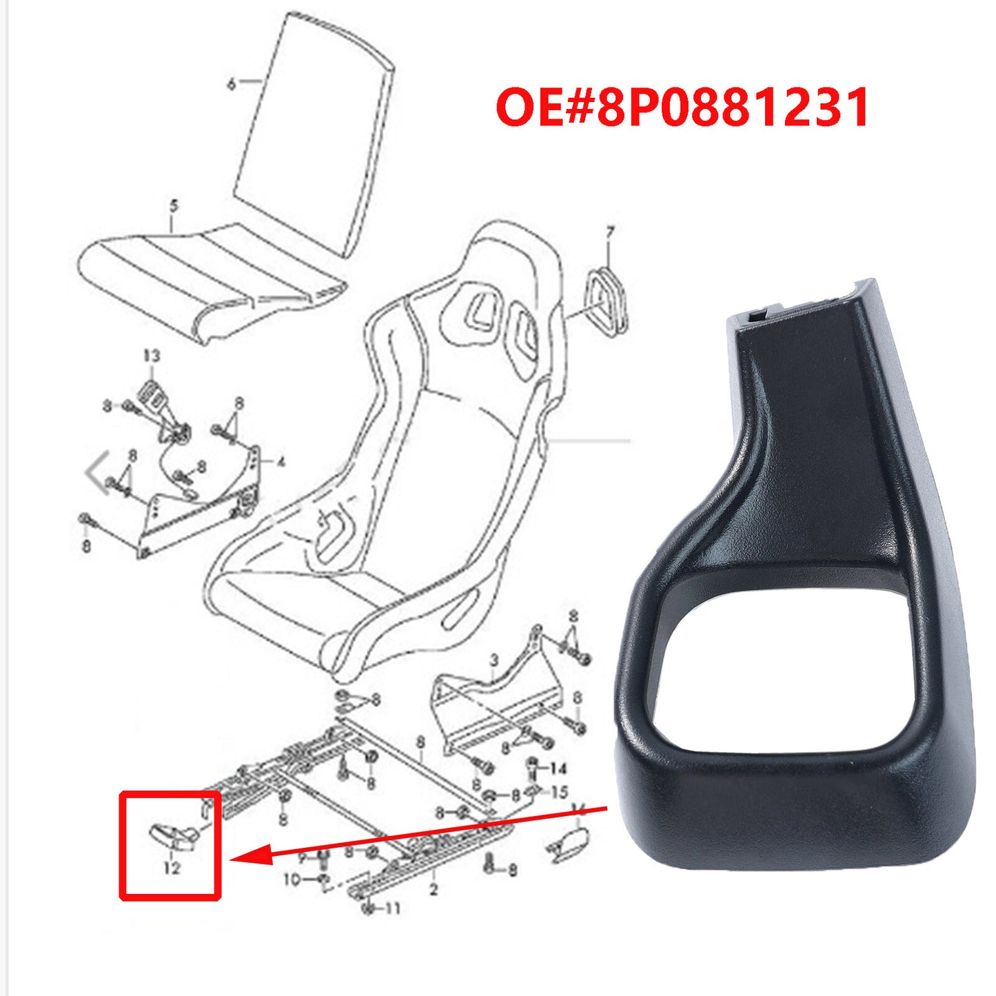 ya 5 8.7 for Audi A3 8P TT 8J R8 for SEAT Base Adjustment Handle Lever Front Left 8P0881231