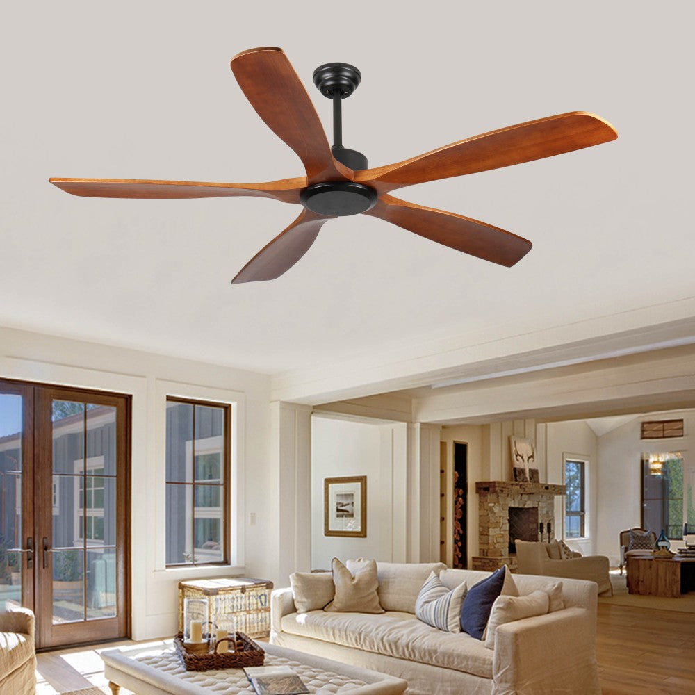 ya 28 60 Natural Wood Ceiling Fan (No Light) - Low Profile, w/Timer Noiseless