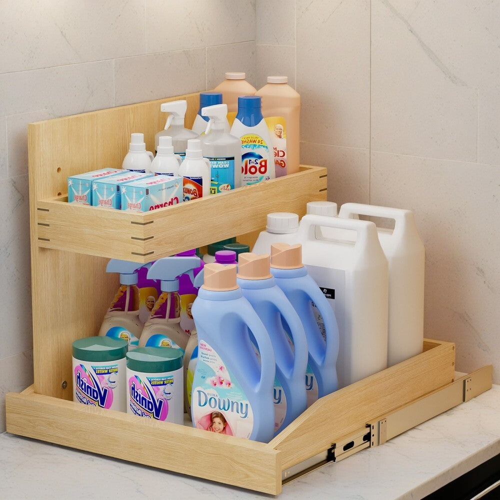 ya 28 Adjustable U-Bracket (Left) ,2 Tier Pull Out Cabinet Organizer with Hard Close