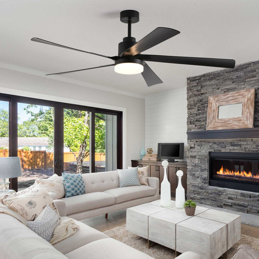 ya 28 65 Ceiling Fan Black w/Light 5-Blade Remote Quiet 6-Speed Reversible DC Motor
