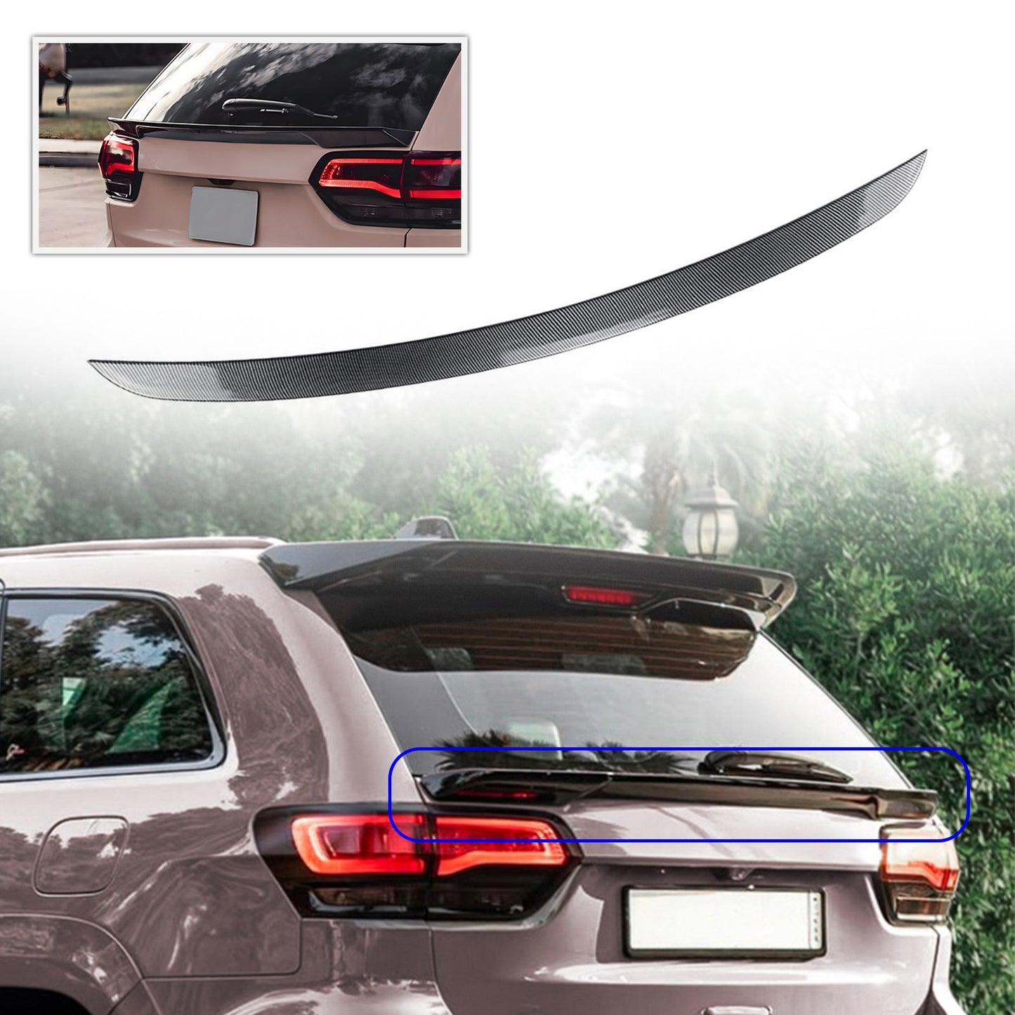 ya 3 6.25.3 Carbon Look Rear Trunk Spoiler Lip Middle Wing for Jeep for Grand Cherokee SRT 12-21