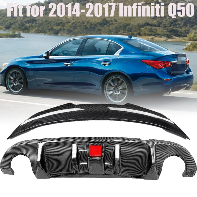 ya 11 10.28 For 2014-2017 for Infiniti Q50 ABS Carbon Fiber Rear Bumper Diffuser & Rear