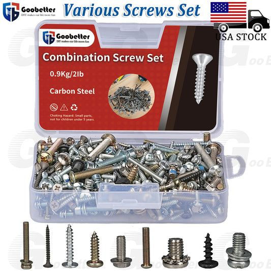 2lb Various Screw Bolt Sets Flat Hex Pan Round Socket Cap Head Screw Assortment