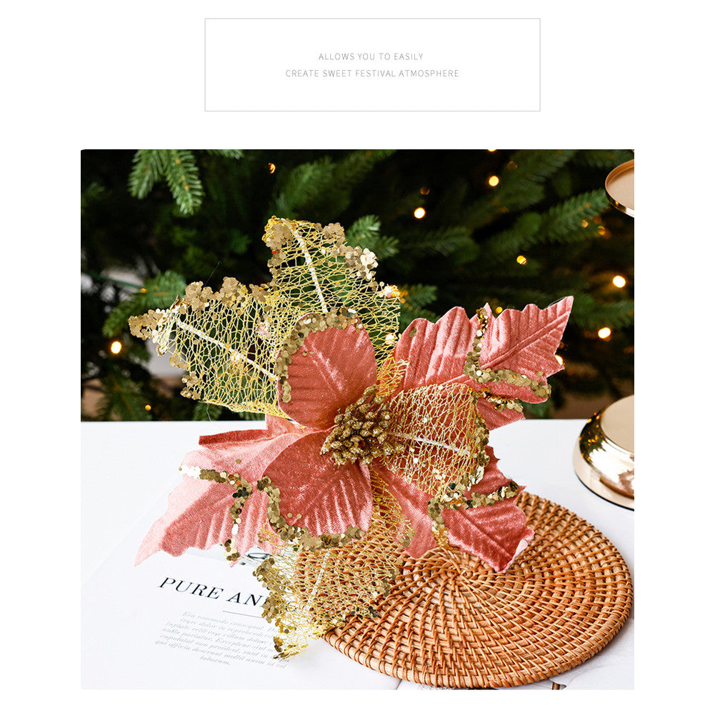 ya 25 Pink Net Velvet Flower Decoration for Holiday Trees and Wreaths