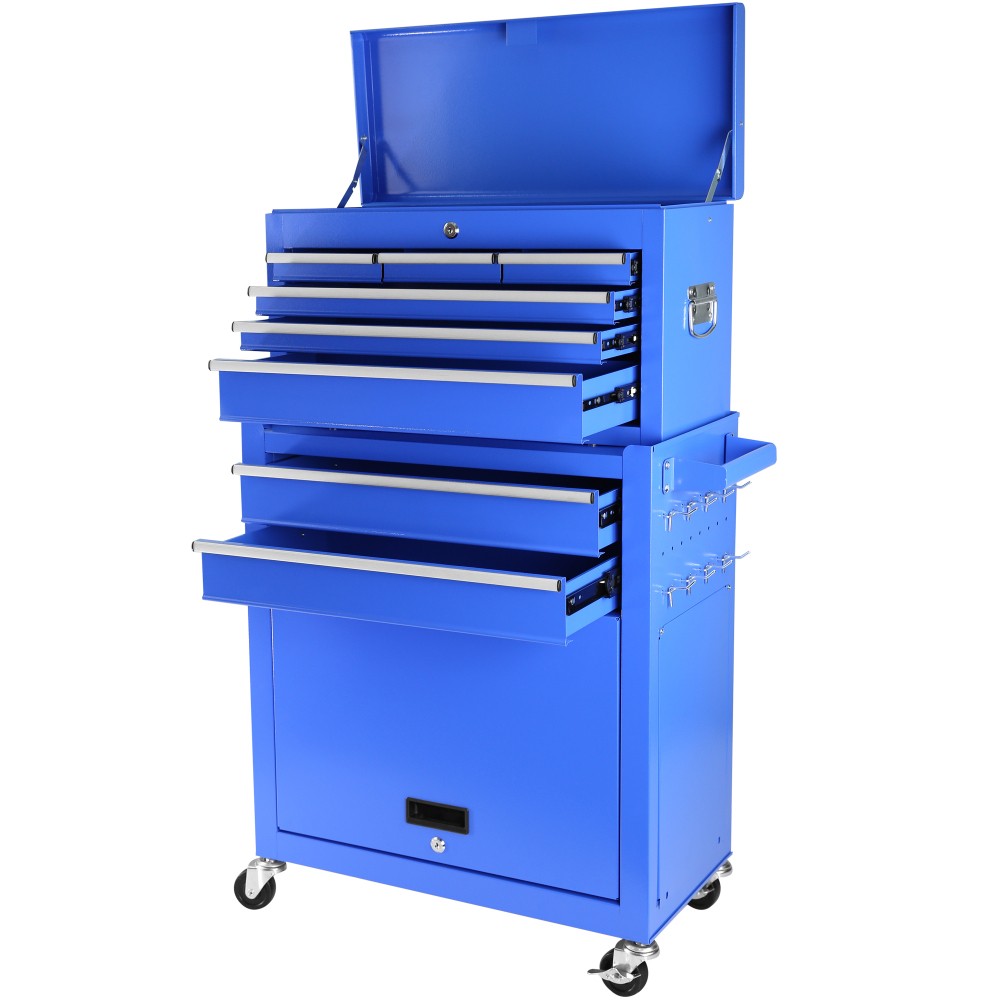 ya 28 8-Drawer Blue Rolling Tool Chest - Detachable Cabinet w/Lock, High Capacity