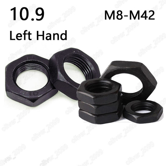 Black 10.9 Steel Left Hand Thread Thin Hex Nuts M8-M42