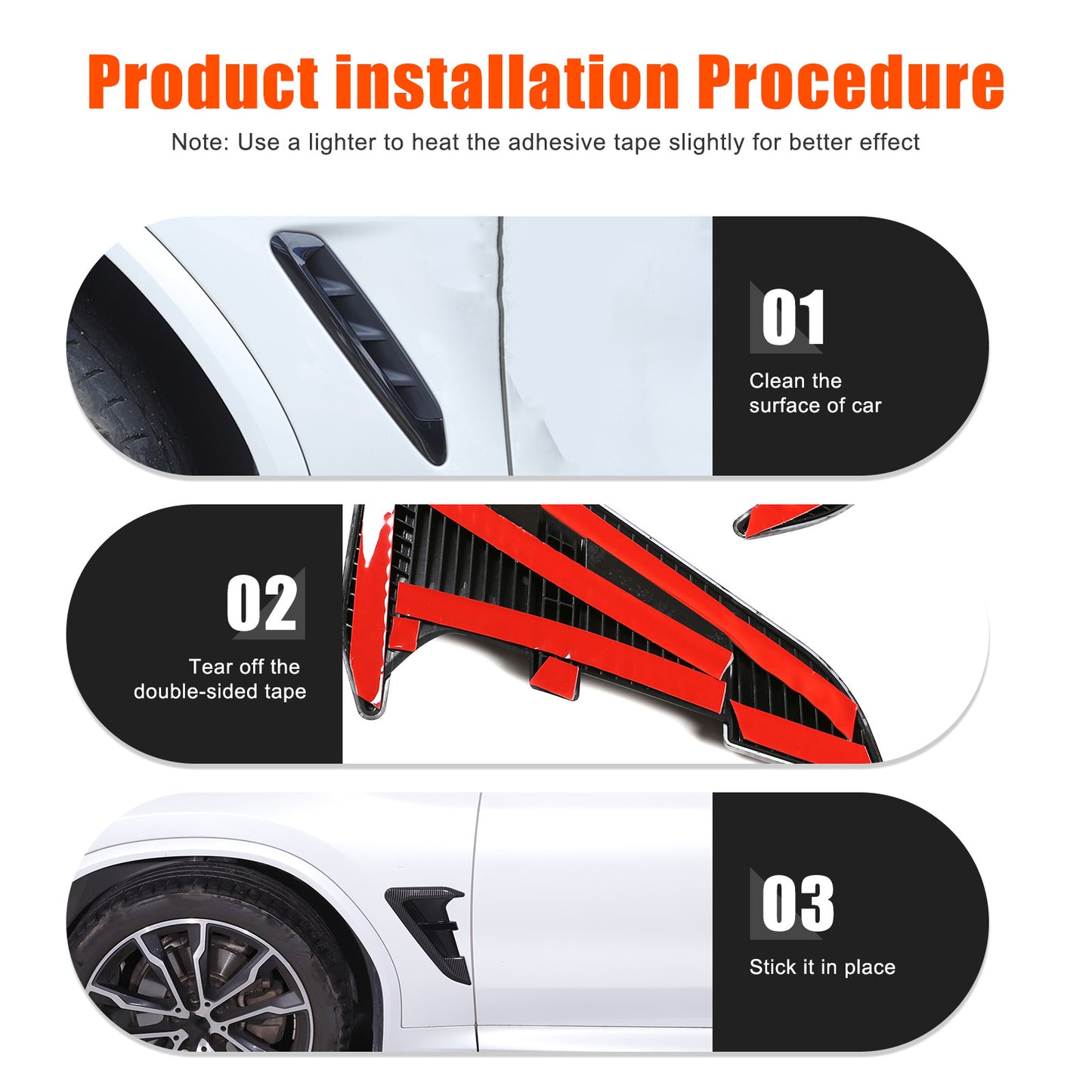 ya 1 8.5.2 Gloss Black Windproof Buffet Deflector Vent Cover Kit for Fiat 500 2010 - 2023