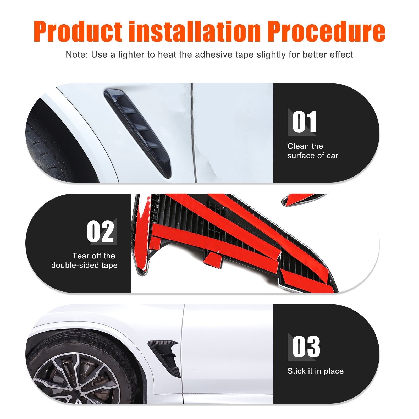 ya 1 8.5.2 Gloss Black Windproof Buffet Deflector Vent Cover Kit for Fiat 500 2010 - 2023