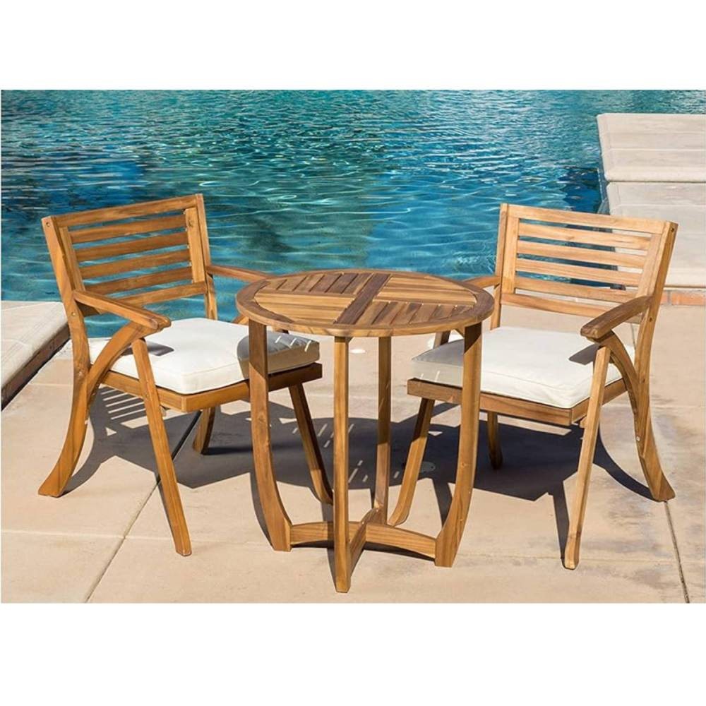ya 28 Outdoor Hermosa 3 Pieces KD Wood Dining Set With Cushions,Teak Finish