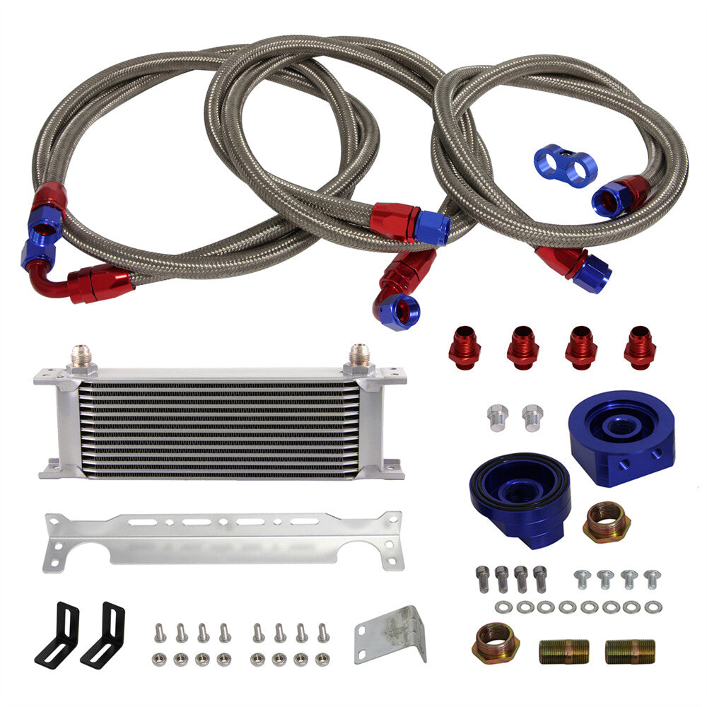 ya 5 8.7 13 Row AN8 Engine Oil Cooler +Relocation Filter Adapter Hose Kit w/Bracket SL