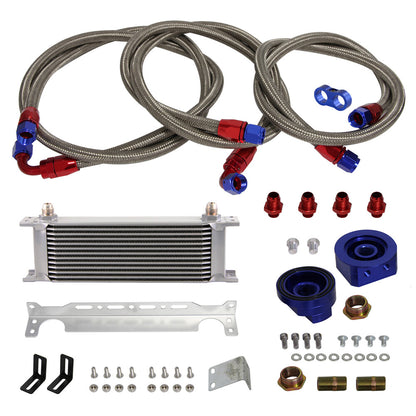 ya 5 8.7 13 Row AN8 Engine Oil Cooler +Relocation Filter Adapter Hose Kit w/Bracket SL